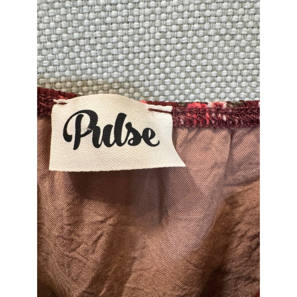 Pulse Burgundy Floral Cami Top Adjustable Straps V-Neck Pleated Tank Small - Picture 2 of 4
